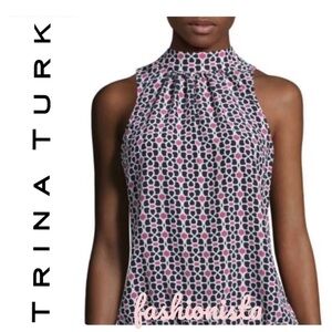 Trina Turk Silk Mock Neck Geometric Floral Print Sleeveless Top / Blouse XS